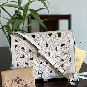 Patricia Nash Leather Salandra Flap Crossbody Natural White Cutout NWT